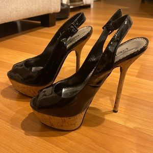 Bebe patent leather peep toe heels - 7.5